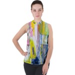 Graffiti Graphic Mock Neck Chiffon Sleeveless Top