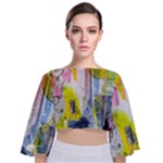 Graffiti Graphic Tie Back Butterfly Sleeve Chiffon Top