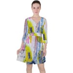 Graffiti Graphic Quarter Sleeve Ruffle Waist Dress