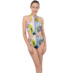Graffiti Graphic Halter Side Cut Swimsuit