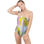Graffiti Graphic Frilly One Shoulder Swimsuit