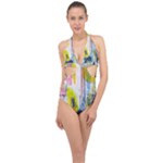 Graffiti Graphic Halter Front Plunge Swimsuit