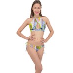 Graffiti Graphic Cross Front Halter Bikini Set
