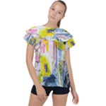 Graffiti Graphic Ruffle Collar Chiffon Blouse
