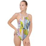 Graffiti Graphic High Neck One Piece Swimsuit