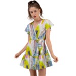 Graffiti Graphic Flutter Sleeve Wrap Dress