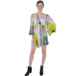 Graffiti Graphic V-Neck Flare Sleeve Mini Dress