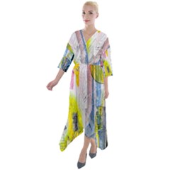 Quarter Sleeve Wrap Front Maxi Dress 