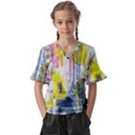 Graffiti Graphic Kids  V-Neck Horn Sleeve Blouse