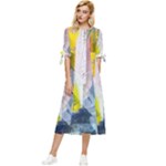 Graffiti Graphic Bow Sleeve Chiffon Midi Dress