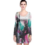 Graffiti Grunge Long Sleeve Velvet Bodycon Dress