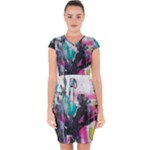 Graffiti Grunge Capsleeve Drawstring Dress 