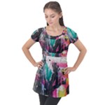 Graffiti Grunge Puff Sleeve Tunic Top