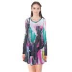 Graffiti Grunge Long Sleeve V-neck Flare Dress