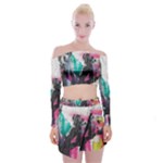 Graffiti Grunge Off Shoulder Top with Mini Skirt Set