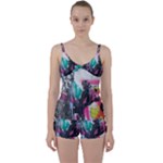 Graffiti Grunge Tie Front Two Piece Tankini