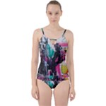 Graffiti Grunge Cut Out Top Tankini Set