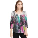 Graffiti Grunge Chiffon Quarter Sleeve Blouse