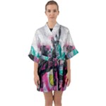 Graffiti Grunge Half Sleeve Satin Kimono 