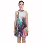 Graffiti Grunge Velvet Halter Neckline Dress 