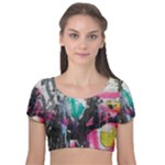 Graffiti Grunge Velvet Short Sleeve Crop Top 