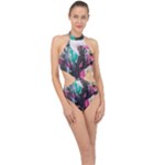 Graffiti Grunge Halter Side Cut Swimsuit