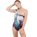 Graffiti Grunge Frilly One Shoulder Swimsuit