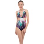 Graffiti Grunge Halter Front Plunge Swimsuit