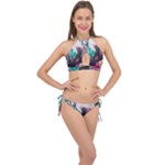 Graffiti Grunge Cross Front Halter Bikini Set