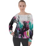 Graffiti Grunge Off Shoulder Long Sleeve Velour Top