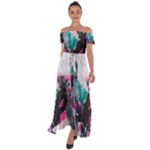 Graffiti Grunge Off Shoulder Open Front Chiffon Dress