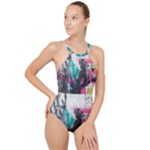 Graffiti Grunge High Neck One Piece Swimsuit