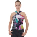 Graffiti Grunge Cross Neck Velour Top