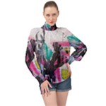 Graffiti Grunge High Neck Long Sleeve Chiffon Top