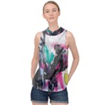 Graffiti Grunge High Neck Satin Top