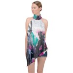 Graffiti Grunge Halter Asymmetric Satin Top