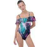 Graffiti Grunge Frill Detail One Piece Swimsuit