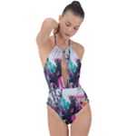 Graffiti Grunge Plunge Cut Halter Swimsuit