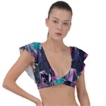 Graffiti Grunge Plunge Frill Sleeve Bikini Top