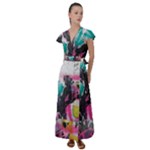 Graffiti Grunge Flutter Sleeve Maxi Dress