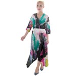 Graffiti Grunge Quarter Sleeve Wrap Front Maxi Dress