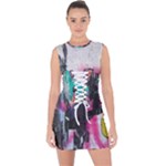 Graffiti Grunge Lace Up Front Bodycon Dress