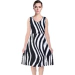 Zebra V-Neck Midi Sleeveless Dress 