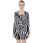 Zebra V-neck Bodycon Long Sleeve Dress