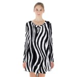 Zebra Long Sleeve Velvet V-neck Dress