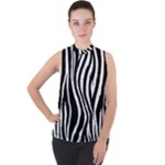 Zebra Mock Neck Chiffon Sleeveless Top
