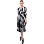 Zebra Ruffle End Midi Chiffon Dress