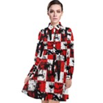 Emo Checker Graffiti Long Sleeve Chiffon Shirt Dress