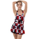 Emo Checker Graffiti Ruffle Top Dress Swimsuit