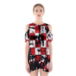 Emo Checker Graffiti Shoulder Cutout One Piece Dress